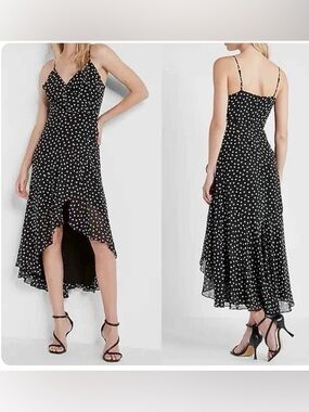 Express Black Polka Dot High-Low Slip Dress